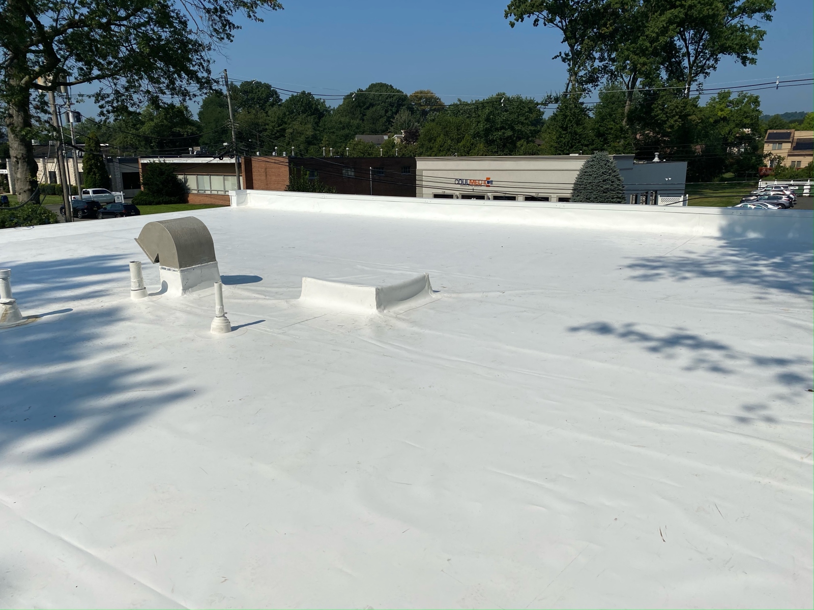 overhead view of a commercial roofing system