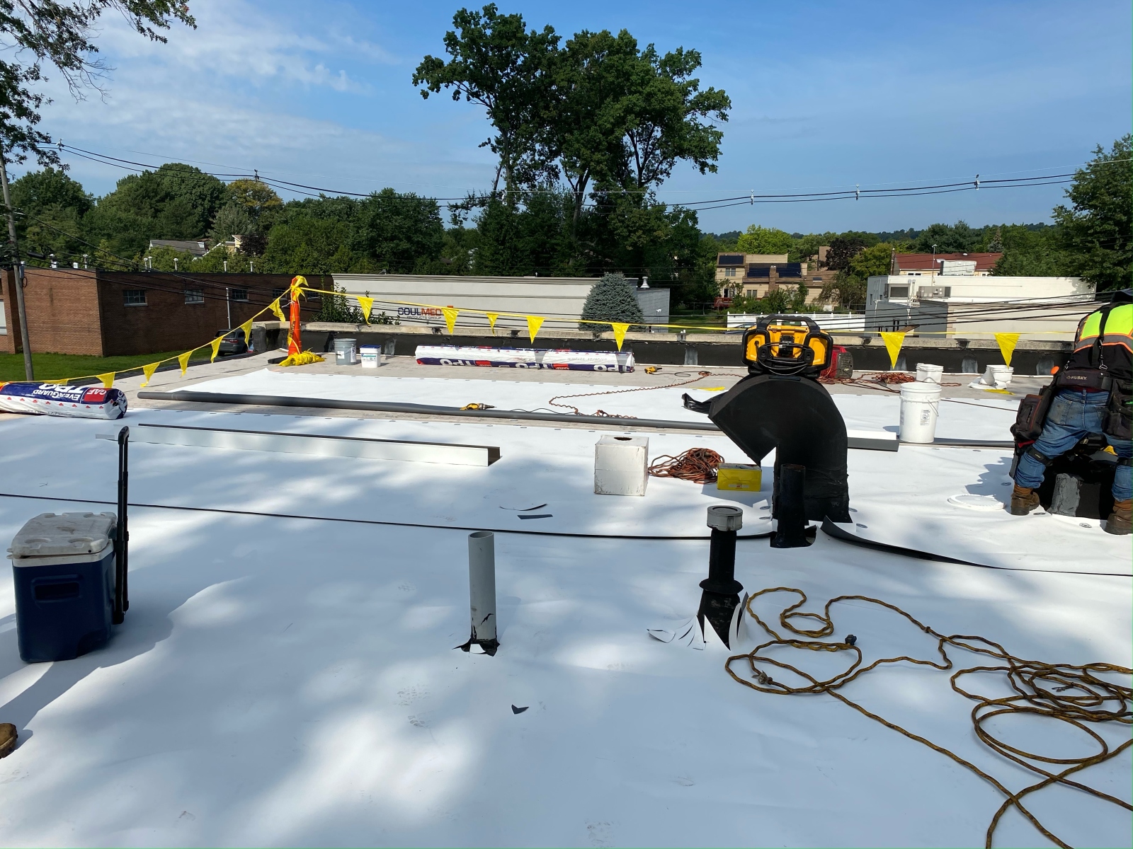 roofing equipment on a commercial flat roof