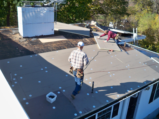 work being done on a roof