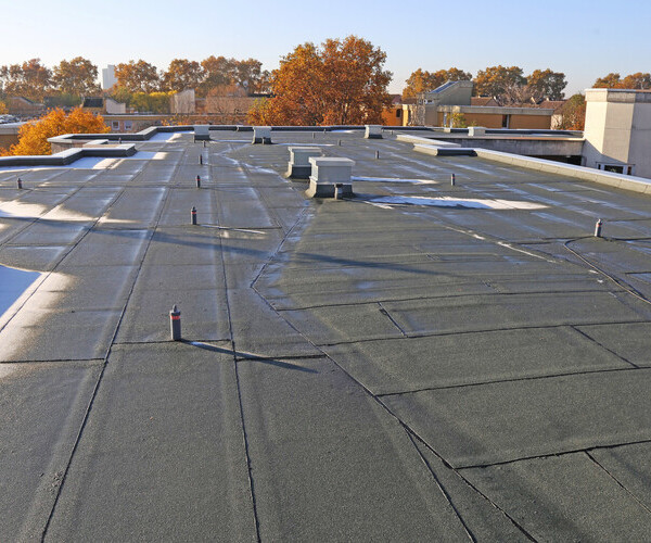 overhead view of a built-up roofing system