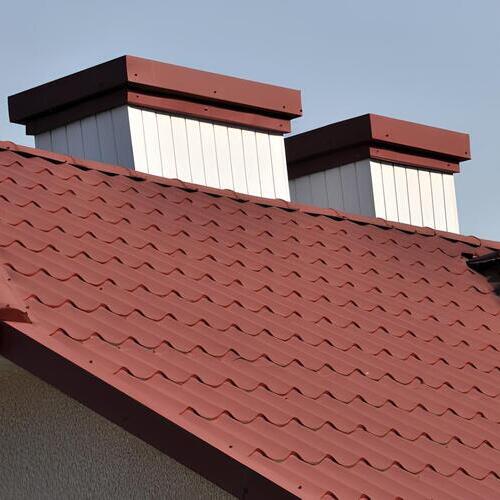 overhead view of stone-coated steel roofing